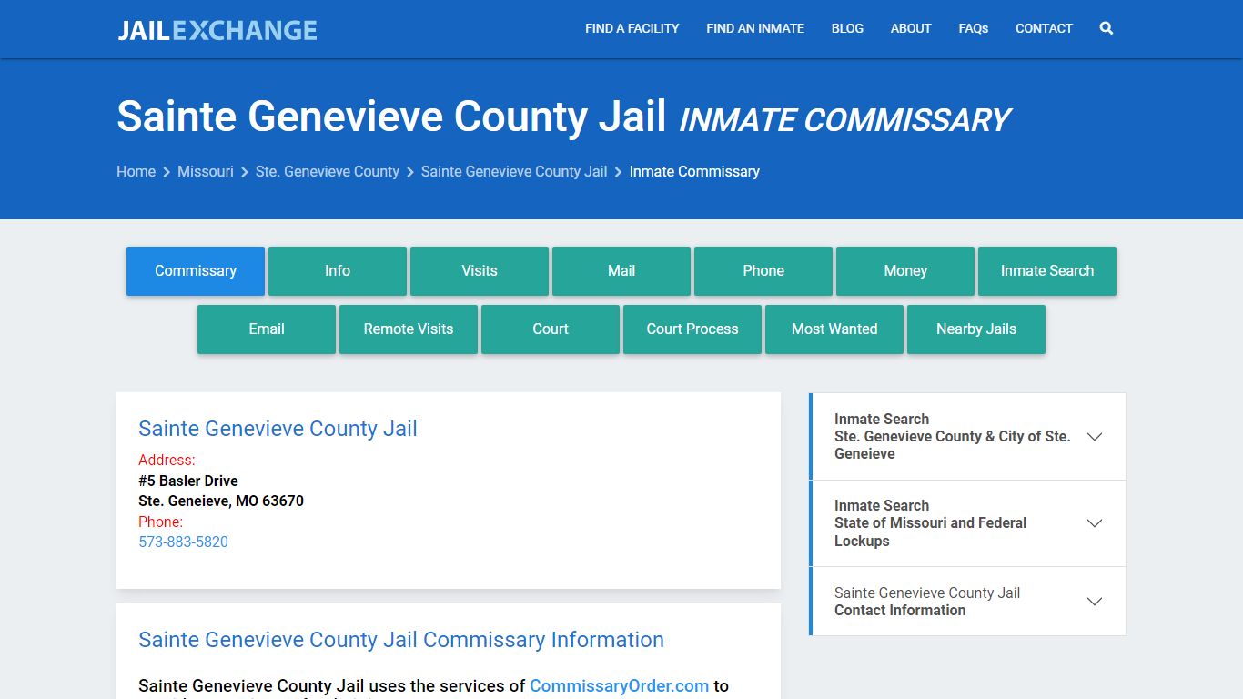 Sainte Genevieve County Jail Inmate Commissary