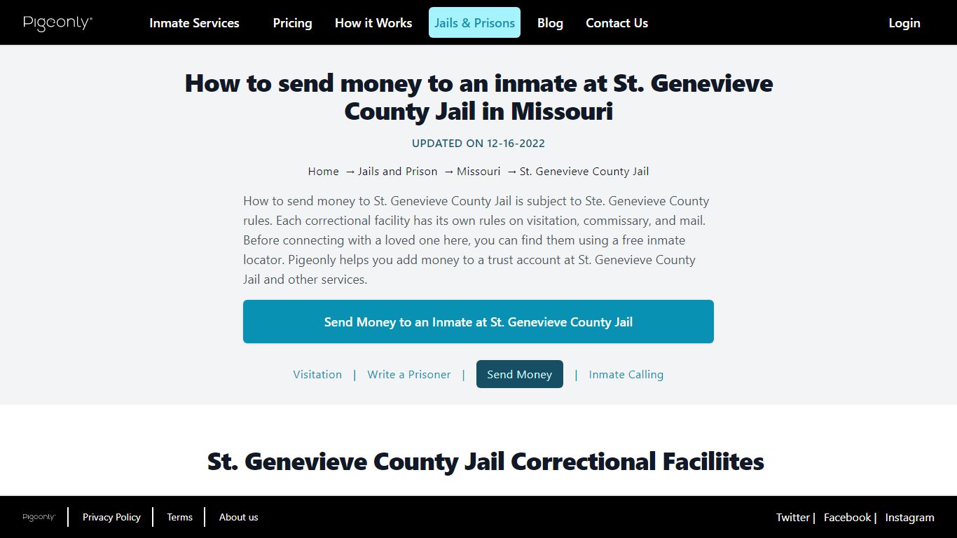 Send Money to Inmate St. Genevieve County Jail, Missouri - Pigeonly
