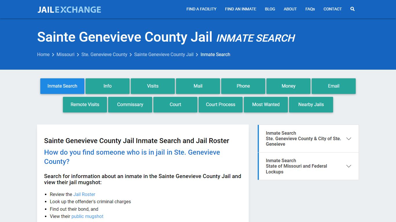 Sainte Genevieve County Jail Inmate Search - Jail Exchange