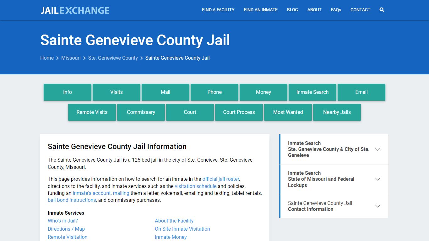 Sainte Genevieve County Jail, MO Inmate Search, Information