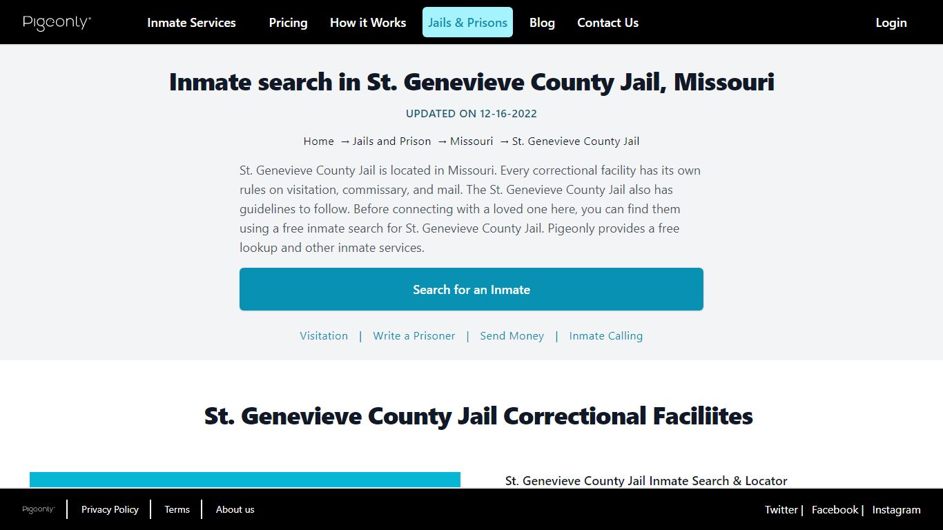 Inmate Search St. Genevieve County Jail, Missouri | Pigeonly